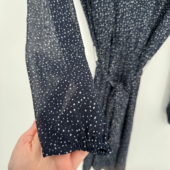 Loft Navy Blue/White Speck Long Sleeve V-Neck Dress Women's Sz 6 - Picture 6 of 12
